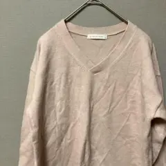 ローリーズファーム　Ｖネックニット(M)くすみピンク無地　ゆったり裾スリット