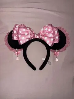 ディズニー ミニー カチューシャ イヤリング付 ピンク レース フリル