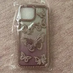 iPhone15 蝶々　バタフライ　キラキラ　ラインストーン　ピンク　ケース