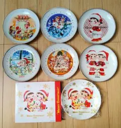 最終値下 ペコちゃん 不二家 クリスマスプレート 7枚 레트로 상태좋음 ケーキ 皿