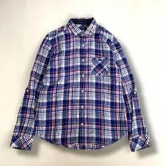 【美品】バーバリーブラックレーベル　リネン　長袖シャツ　チェック柄　ブルー　Ｍ