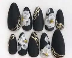 H142/成人式和風マットブラック/ニュアンスジェルネイルチップ