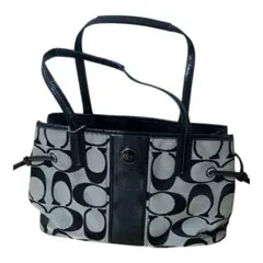 Coach ロゴハンドバッグ グレー ネイビー　キャンバス　F21949