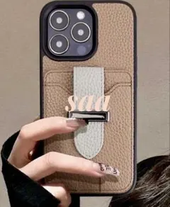 iPhone15 ケース ベルト付き　ブラウン