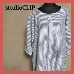studioCLIP リネンストライプチュニック M ナチュラル系　7分袖丈