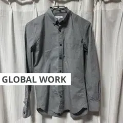 GLOBAL WORK ドット柄 長袖シャツ メンズ M グレー 綿100%