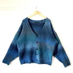 【美品】レイジブルー 青グラデーション ウールカーディガン M メンズ ゆるだぼ