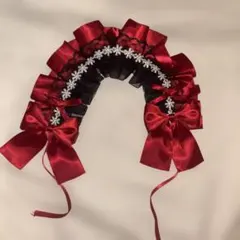 ゴシック レース ヘッドドレス 赤黒 リボン