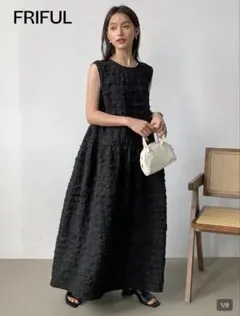 SHIEN フリル付き黒ノースリーブワンピース