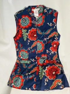 チャイナブラウス　濃い青