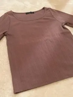 リブ編みブラウン長袖Tシャツ