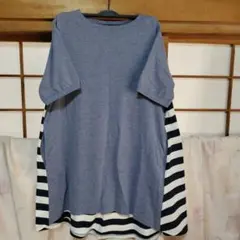 グレーとストライプの半袖チュニック　エプロン