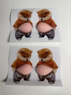 2個セット(4個入り) 柴犬 お腹ぷにぷにシール 3Dシールステッカ