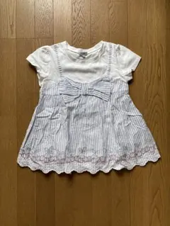 リボン付きストライプTシャツ