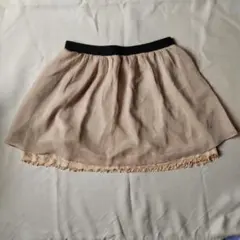 ベージュ ミニスカート フレア レース フリンジ