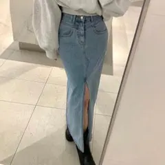 デニムロングスカート✦大胆スリット入り✦普段着やお出かけデートに最適