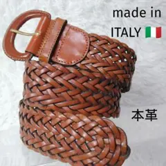 ✨️イタリア製 本革✨️ 編み込み メッシュ レザーベルト ブラウン レディース