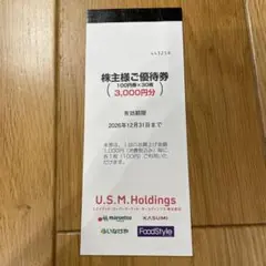 U.S.M.Holdings 株主様ご優待券 3000円分のサムネイル