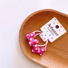 【ピンク】2本セット ミニー ヘアゴム 髪ゴム ベビー キッズ ドット リボン