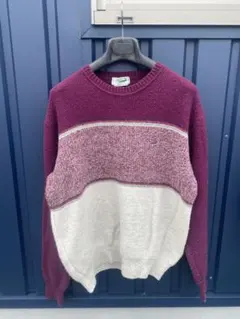 【クロコダイル】セーター　ホワイト×パープル　Lサイズ