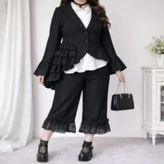 ゴシック セットアップ 黒 フリル レース ジャガード 衣装 コスプレ XL