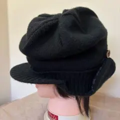 レアセル rehacer ニット帽 ツバ付 耳当て付 黒