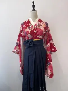 【美品】子供用 入卒式 袴 赤 花柄