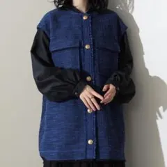 ビームス　ツイードベスト　ジレ　金ボタン　ネイビー　ブルー　BEAMS　38