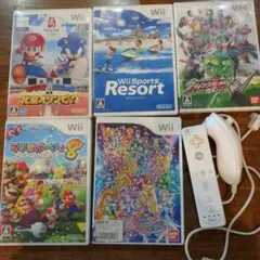 Wiiソフト５本セット　コントローラー　本体