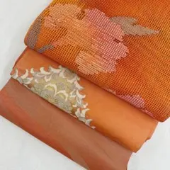 Y6040 夏物袋帯　まとめセット　リメイク用　オレンジ地