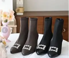 美品　しまむら　mu mu ビジュー　ニット　ブーツ　LL