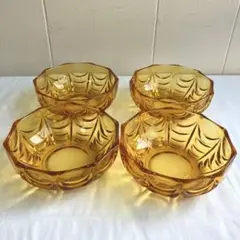 昭和レトロ　アンバー小鉢　さざ波　4個セット