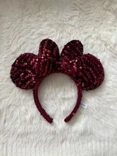 ミッキー耳カチューシャ ワインレッド スパンコール ベロア