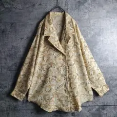 【ヴィンテージ】古着 オープンカラー ダブルボタン 総柄 花柄 ベージュ レトロ