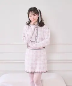 Honey Cinnamon ハートギンガムチェックニットセットアップ