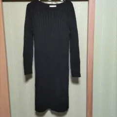 UNITED ARROWS リブ編み長袖ワンピース 黒