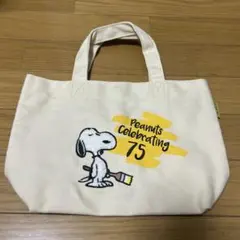 【新品】スヌーピー　PEANUTS　バッグ　ミニトート　サガラ刺繍　イエロー