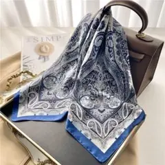 スカーフ　ブルー　バンダナ ペイズリー柄 シルク風 スカーフ　おしゃれ　上品　青