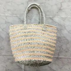 夏 ストライプ かごバッグ シルバー