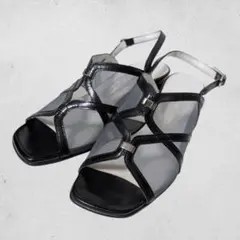 極美品 銀座ヨシノヤ メッシュ スリングバック スクエア 黒 22.5 廃盤のサムネイル
