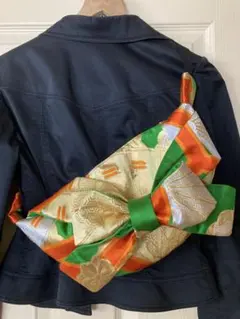 帯リメイク　リボンショルダー　ボディ・ウエストバッグ　和柄（扇子）ハンドメイド