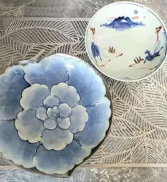 有田焼✾文山窯✾プラチナ牡丹✾りんご型盛り皿＆染付高台盛り皿✾未使用のサムネイル