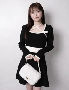 LIP SERVICE バックリボンバイカラーフレアワンピース