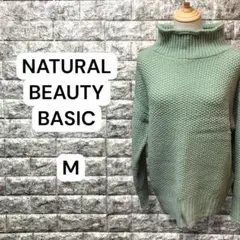 ナチュラルビューティーべーシック　タートルネック　ニット　セーター　カーキ　M