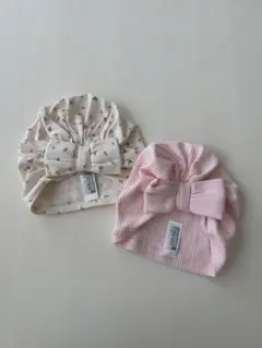 【H&M】ほぼ未使用　リボン付きベビー帽子2点セット