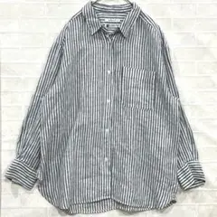 【SIMPLICITÉ】リネン ストライプビッグシャツ　麻100% ゆったり