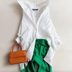美品【大きいサイズ17】マリナリナルディ MaxMara ピンタックブラウス 綿のサムネイル