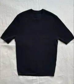 UNIQLO ユニクロU　リブクルーネックセーター　半袖　黒ブラック　L