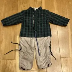 【フード付き】スキーウェアチェック　90 つなぎ　男女　グリーン　緑