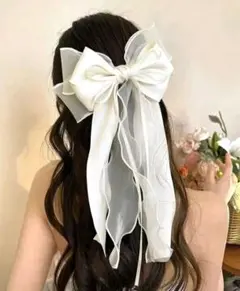 アイボリー シフォンリボン ヘアアクセサリー
